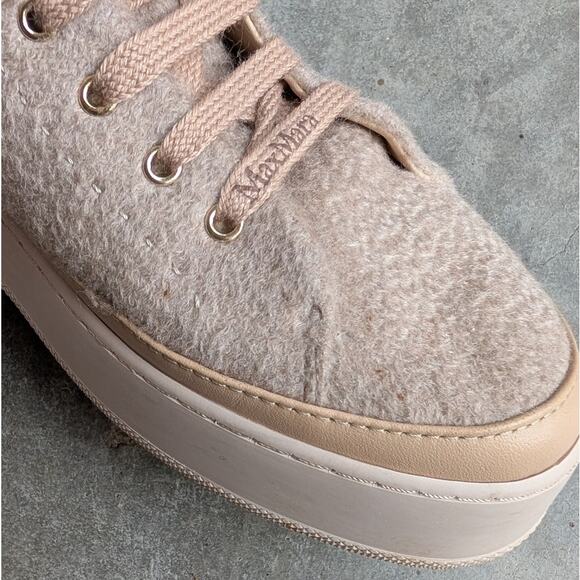 Max Mara Tunny Beige Textile/Leather Platform Sneakers, size EU37.5/US7.5 - Picture 5 of 10